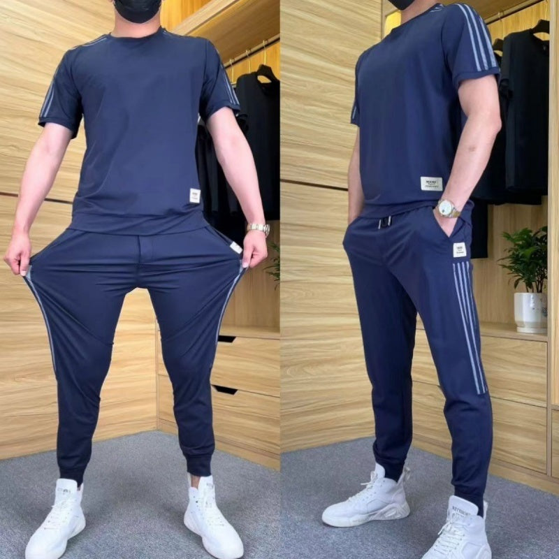 👖Herren High Stretch Kurzarm-Top  Jogginghose 2er-Set